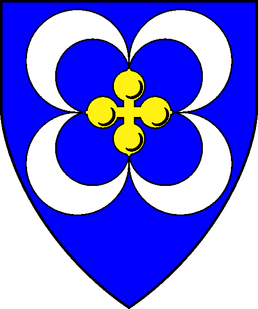 [Azure, a quatrefoil Or between four crescents conjoined in saltire at the points argent.	  	  	  	  ]