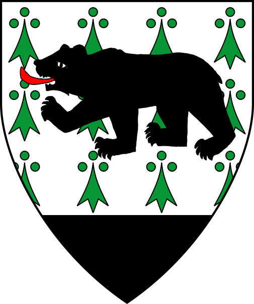 [Argent ermined vert, a bear passant and a base sable]