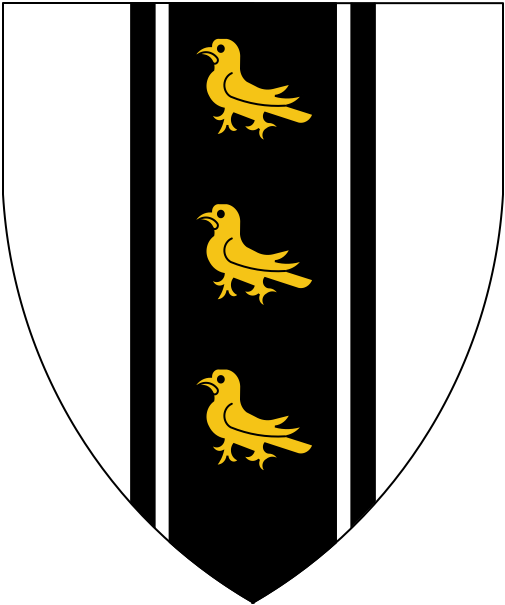 [Argent, on a pale cotised sable three martlets Or.]