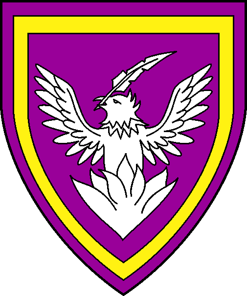 [Purpure, a phoenix argent maintaining in its beak a pen, an orle Or]