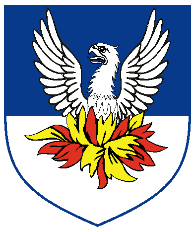 [Per fess azure and argent, a phoenix argent rising from flames proper	  ]