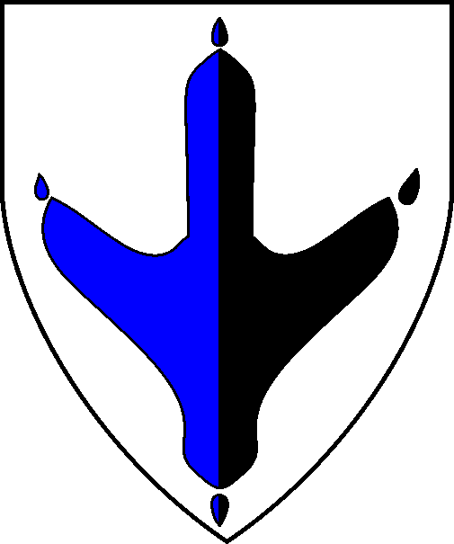 [Argent, a chicken's footprint per pale azure and sable]