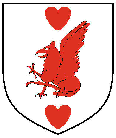 [Argent, a griffon sejant between in pale two hearts gules	  ]