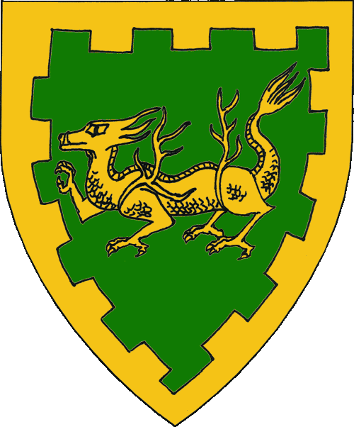 [Vert, an East Asian dragon passant and a bordure embattled Or]