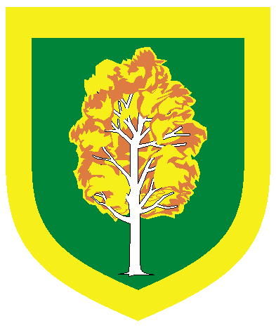 [Vert, a birch tree argent, leaved as for autumn Or, within a bordure Or. 	  ]