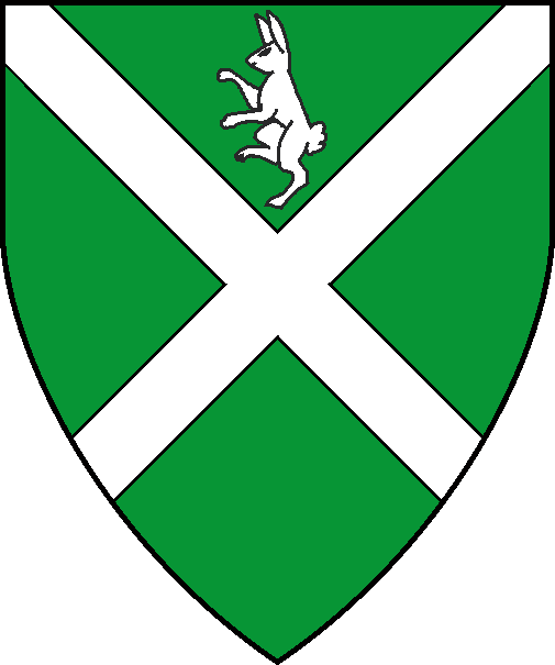 [Vert, a saltire and in chief a hare rampant argent]