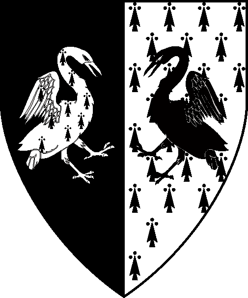 [Per pale sable and ermine, two swans rousant respectant counterchanged.  ]
