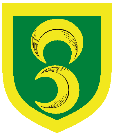 [	  Vert, in pale a crescent pendant and an increscent, a bordure Or. ]