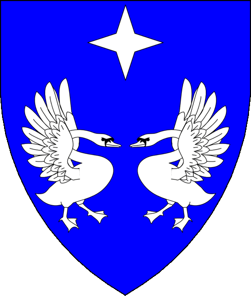 [Azure, two swans rousant respectant and in chief a mullet of four points argent.]