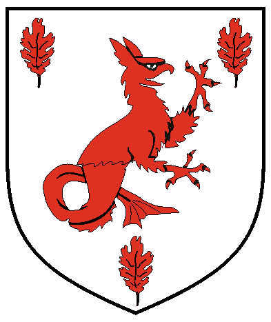 [	  Argent, a wingless sea-griffin contourny between three oak leaves gules.]