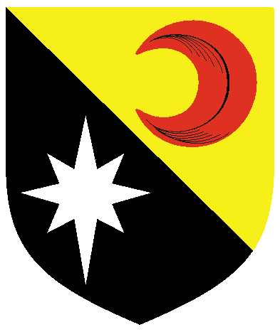 [Per bend Or and sable, an increscent gules and a compass-star argent	  ]