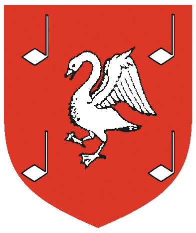 [Gules, a swan between four musical notes two and two argent.	  	  ]