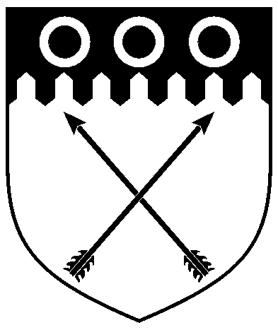 [	  Argent, in saltire two arrows inverted, on a chief urdy sable three annulets argent.	  ]