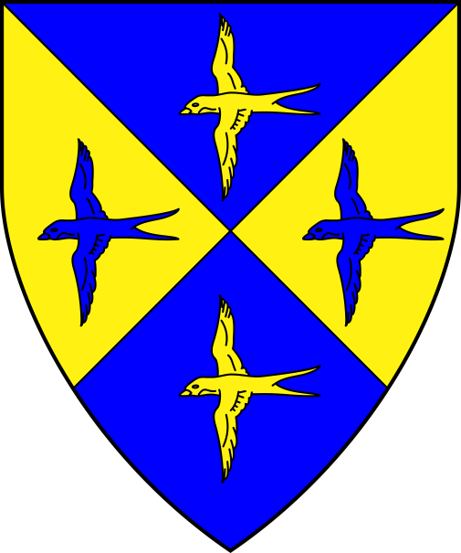 [Per saltire azure and Or, four swallows volant counterchanged]