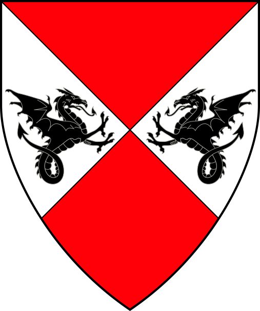 [Per saltire gules and argent, in fess two wyverns erect respectant sable]