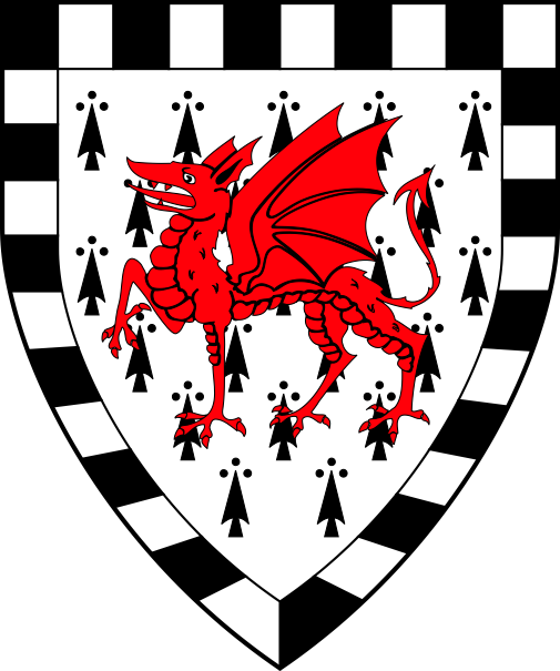 [Ermine, a dragon passant gules within a bordure compony sable and argent	  ]
