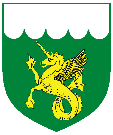 [Vert, a horned sea-pegasus Or, a chief invected argent	  ]