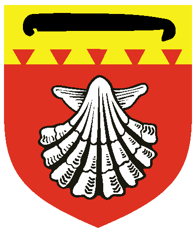 [Gules, an escallop argent, on a chief dovetailed Or a grozing iron sable	  ]