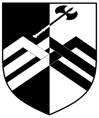 [Per pale sable and argent, three chevronels braced and in chief a double-axe bendwise sinister counterchanged	  ]
