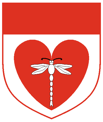 [	Argent, on a heart gules a dragonfly argent, a chief gules.  ]