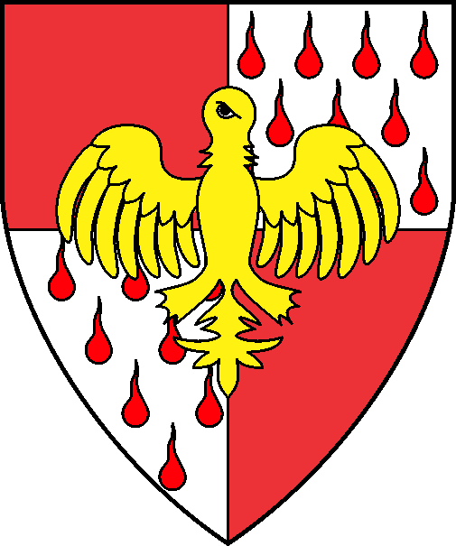 [Quarterly gules and argent goutty de sang, an alerion Or]
