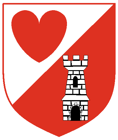 [Per bend sinister argent and gules, a heart and a tower counterchanged	  ]