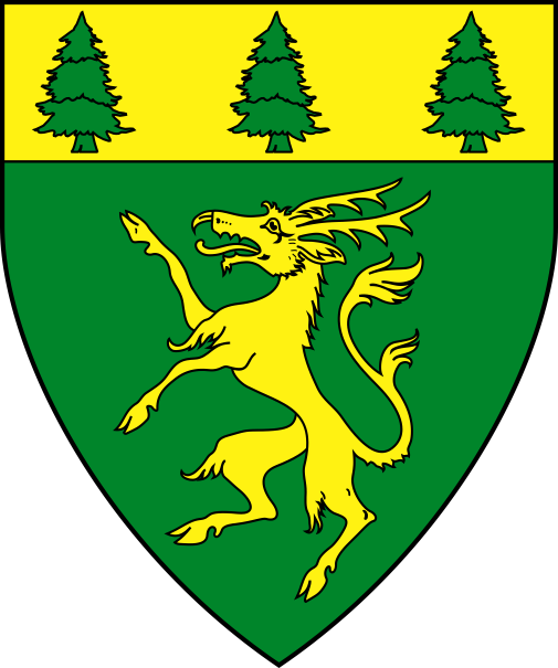 [Vert, an antelope rampant, on a chief Or, three pine trees couped vert]