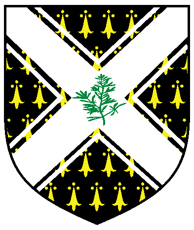 [Pean, on a saltire cotised argent, a sprig of thyme vert	  ]