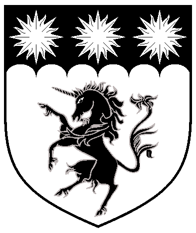 [Argent, a unicorn and on a chief engrailed sable three suns argent.]