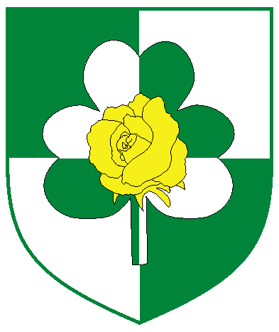 [Quarterly vert and argent, on a shamrock counterchanged a garden rose Or	  ]