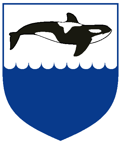 [Per fess engrailed argent and azure, in chief an orca naiant to sinister proper	  ]