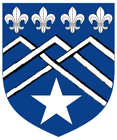 [Azure, three chevronels braced, in chief four fleurs-de-lis, in base a mullet, all argent	  	  	  ]