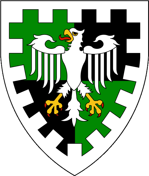 [Quarterly vert and sable, an eagle and a bordure embattled argent.]