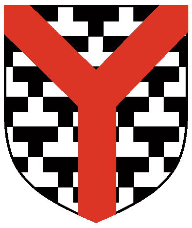 [Potenty argent and sable, a pall gules	  ]