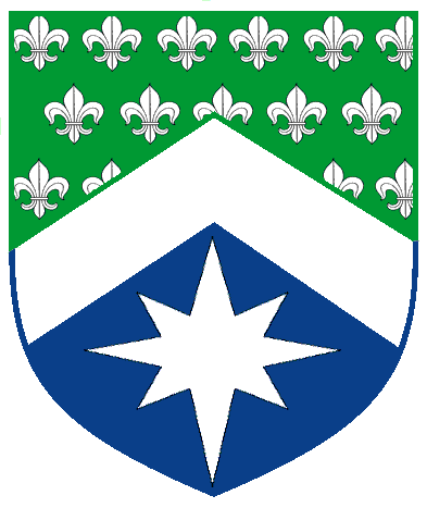 [Per chevron vert, semy-de-lys argent and azure, a chevron and in base a compass-star argent	  ]