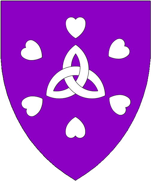 [Purpure, a triquetra within six hearts in annulo points to center argent.]