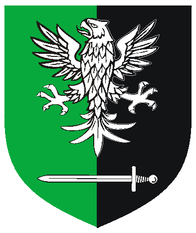 [Per pale vert and sable, a falcon displayed and in base a sword fesswise argent	  ]