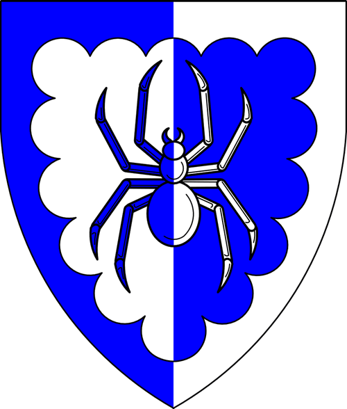 [Per pale argent and azure, a spider and a bordure engrailed counterchanged.]