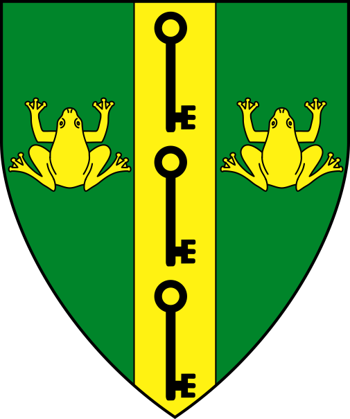 [Vert, on a pale between two frogs Or three keys inverted sable]