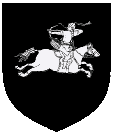 [Sable, a horse courant contourny ridden by an archer reguardant drawing to dexter a bow with arrow nocked argent]