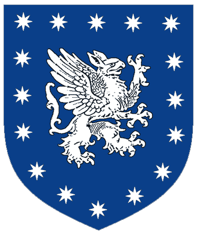 [Azure, a griffin contourny within an orle of mullets of eight points argent.]