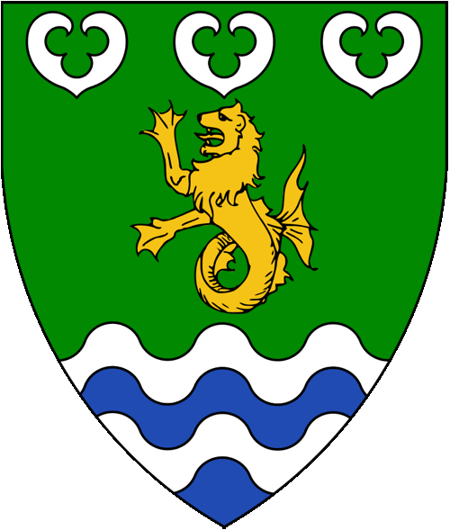 [Vert, a sea-lion Or and in chief three seeblätter argent, a ford proper.]