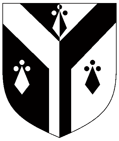 [	  Per pale sable and argent, a pall between three ermine spots counterchanged.]