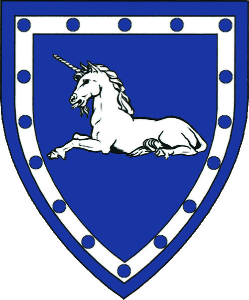 [Azure, a unicorn couchant argent and an orle argent hurty.]