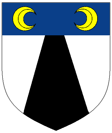 [Argent, a pile inverted throughout sable, on a chief azure a decrescent and an increscent Or.  ]