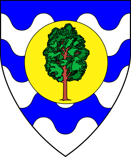 [Barry wavy azure and argent, on a bezant a tree couped proper]