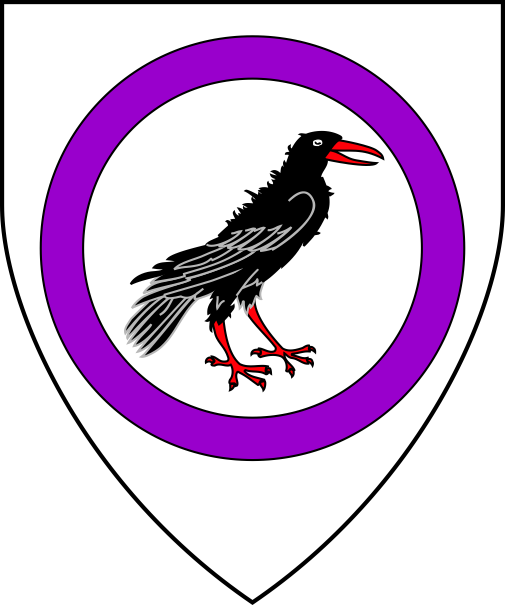 [Argent, a Cornish chough contourny sable within an annulet purpure]