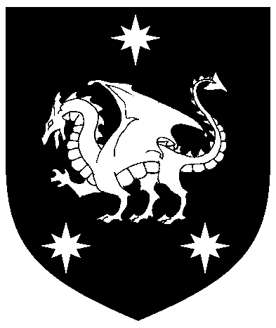 [Sable, a dragon passant between three compass-stars one and two argent	  ]