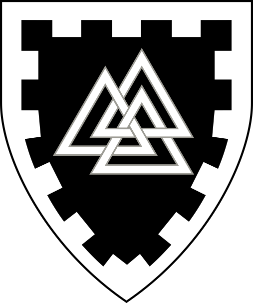 [Sable, a valknut within a bordure embattled argent]