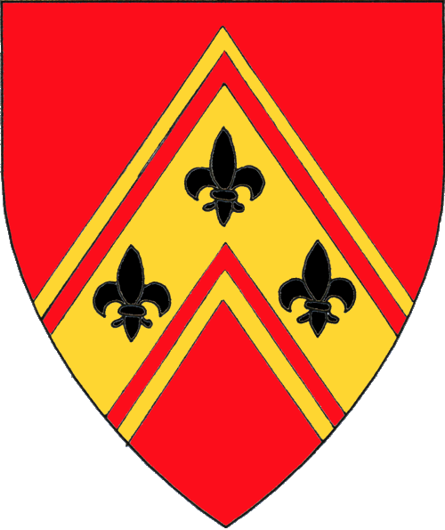 [Gules, on a chevron cotised Or three fleurs-de-lys palewise sable.]